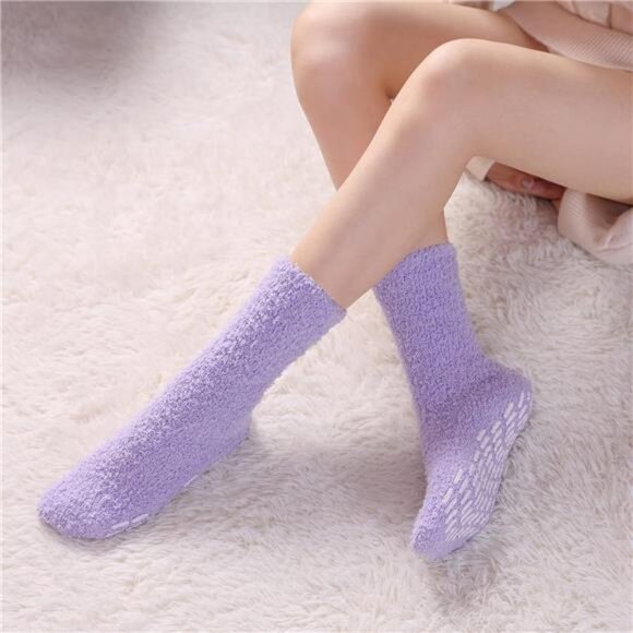 Slipper Socks for Women Cozy Hospital Socks Soft Fluffy with Grips Socks Warm - Picture 4 of 7